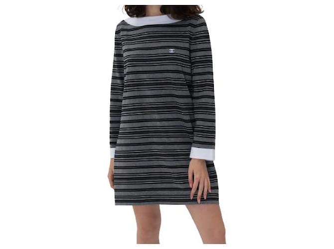 Chanel 07P 2007 SPRING READY-TO-WEAR dress Karl Lagerfeld CC logo long-sleeved striped mini-dress Multiple colors Cotton  ref.384834
