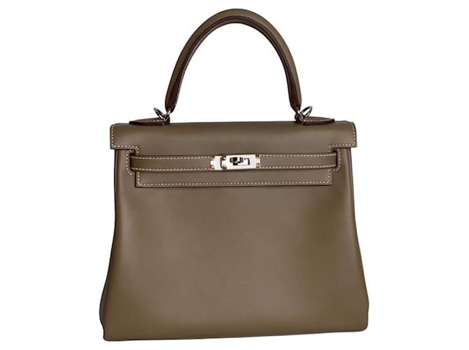Hermès Hermes Kelly 25 Couro Etoupe Swift Taupe  ref.385685