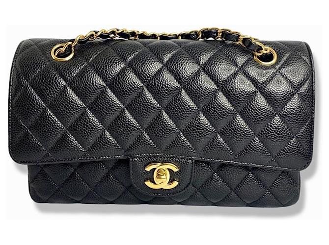 Chanel Medium Classic lined Flap Bag in Caviar Leather Black  ref.385710