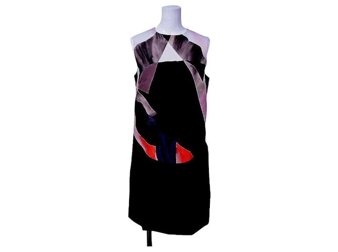 [Occasion] VICTORIA BECKHAM Robe sans manches une pièce Soie Polyester Rayon Acetate Noir Multicolore  ref.385855