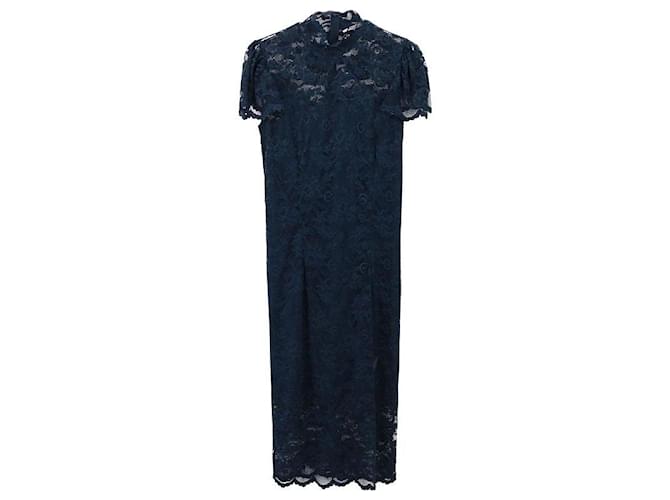 [Used] GANNI Total Lace Scalloped Ladies One Piece Dress Long Length Skirt Navy Navy blue Viscose Elastane Polyamide  ref.385877