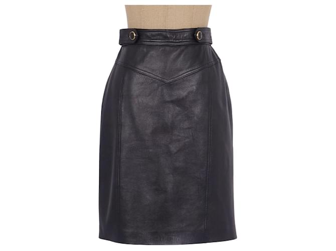 [Usado] LOEWE Falda de piel de napa con anagrama vintage Negro Cuero  ref.385889