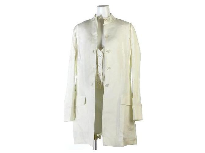 [Used] LOEWE Jacket Stand Collar Long Bustier Set Linen White Rayon  ref.385890