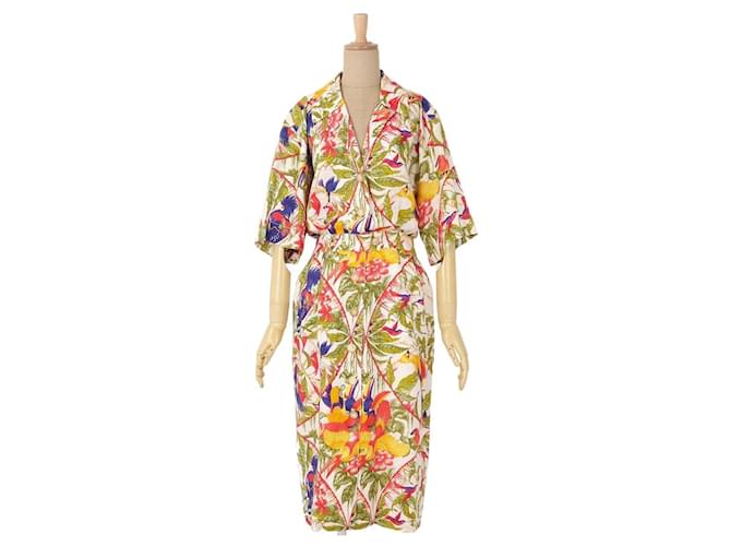 Hermès [Usado] HERMES Vintage de una pieza larga de algodón, lino, seda, botánico para mujer Multicolor  ref.385895