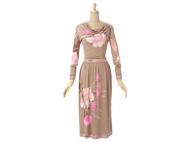 [Used] LEONARD Brown Silk Floral Pattern  ref.385899