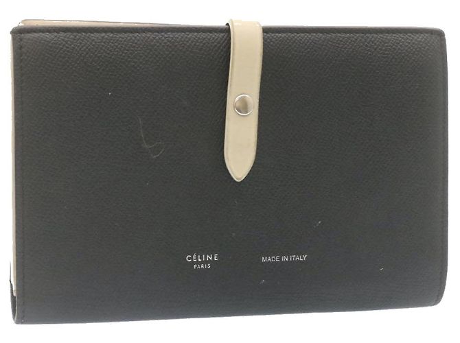 Céline CELINE Large Strap Wallet Leather Black Auth ai152