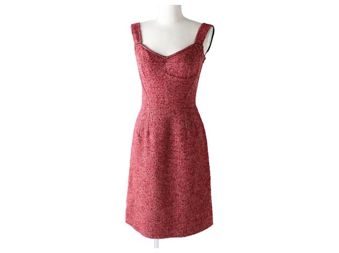 Dolce & Gabbana [Used] DOLCE & GABANNA Ladies Bustier Style Tweed Red Beige Wool  ref.385960