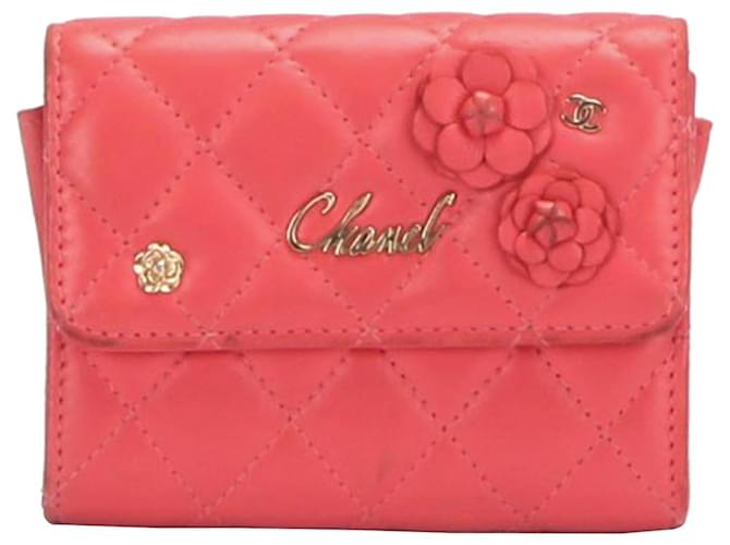Portafoglio Chanel in pelle di camelia rosa  ref.386094