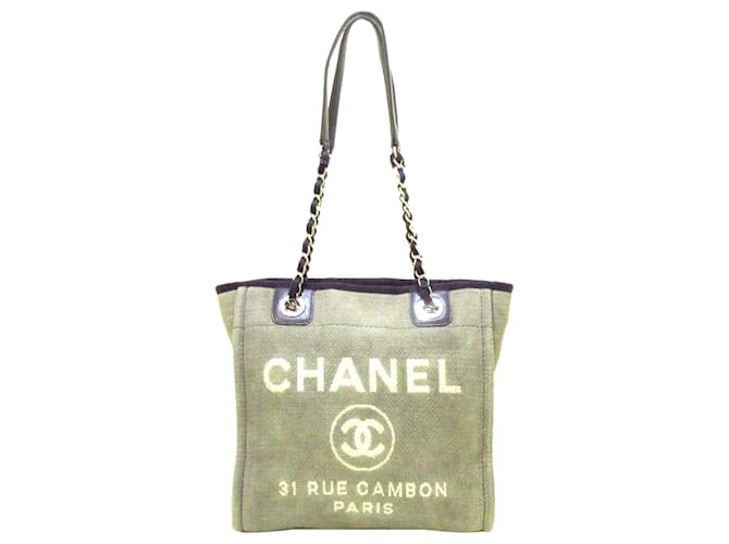 Chanel Grey Deauville Canvas Einkaufstasche Grau Leder Leinwand Kalbähnliches Kalb Tuch  ref.386136