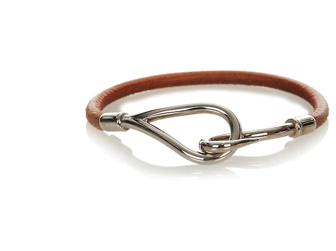 Hermès Hermes Brown Jumbo Hook Leather Bracelet Silvery Metal Pony-style calfskin  ref.386186