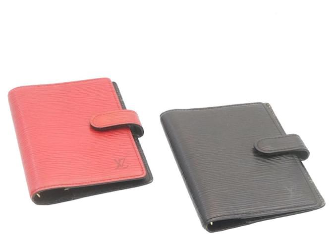 LOUIS VUITTON Epi Agenda PM Day Planner Cover 2Set Black Red LV Auth ar4911 Leather  ref.386562