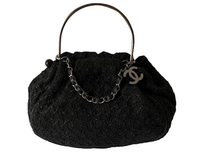 Chanel Sacs à main Métal Tweed Noir Bijouterie argentée  ref.386654