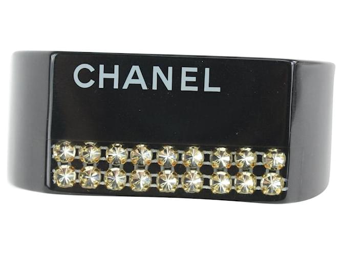 Chanel 06P Black CC Crystal Logo Cuff Bangle Bracelet  ref.386735