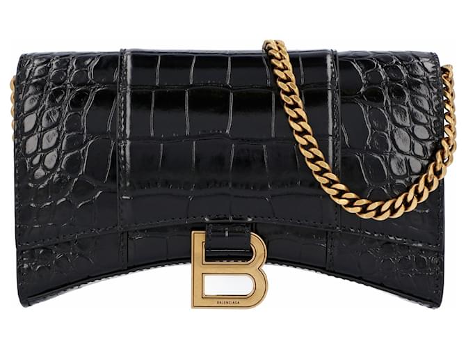 Balenciaga White Croc Embossed Leather Soft Hourglass Wallet on Chain Bag