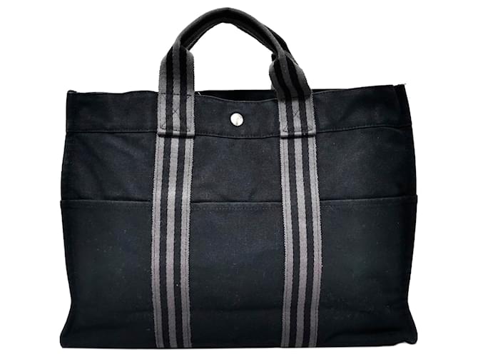 Hermès Hermes Black Fourre Tout MM Negro Gris Lienzo Paño  ref.386893