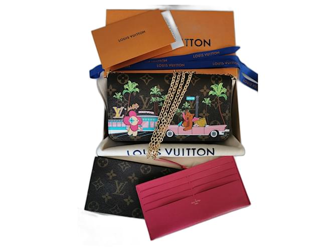 Louis Vuitton Pochette Felicie Limited Xmas Hollywood Toile Fuschia Bijouterie dorée  ref.387021