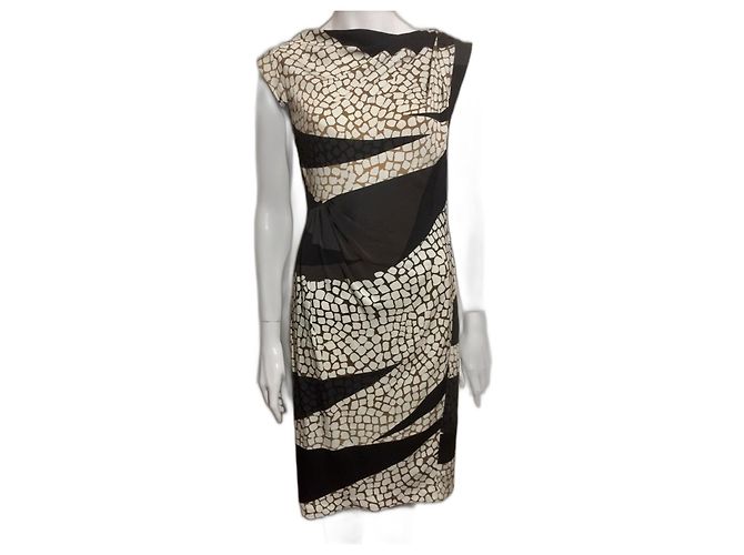 Diane Von Furstenberg Vestido DvF de seda Mattie con estampado abstracto Castaño Negro Beige