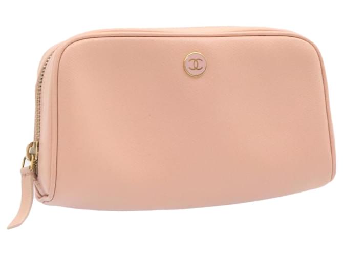 CHANEL COCO Button Cosmetic Pouch Leather Pink CC Auth gt1382  ref.387450