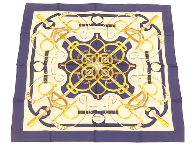Hermès HERMES CARRE90 Scarf ""EPERON D'OR"" Silk Blue Auth br373  ref.387458