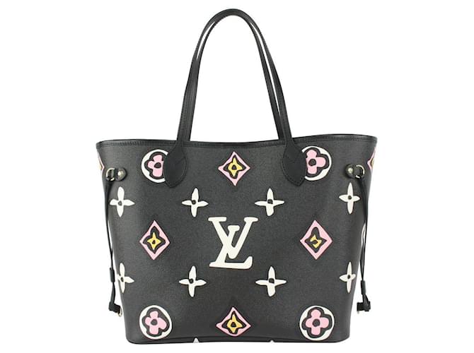 Louis Vuitton Sac cabas Neverfull Monogram Wild at Heart noir x rose Cuir  ref.387513