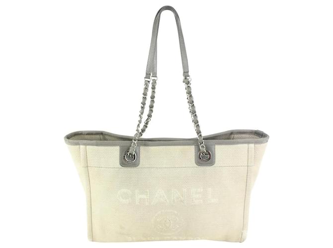 Chanel Sacola com corrente Deauville cinza x verde x bege Couro Cadeia  ref.387516