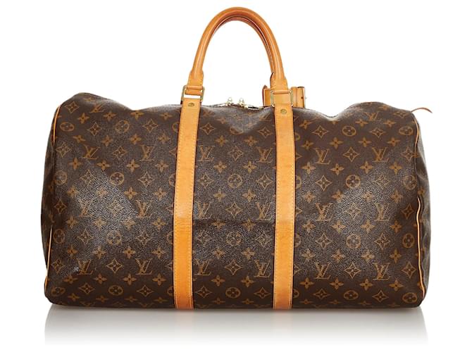 Louis Vuitton Brown Monogram Keepall 50 Leather Cloth  ref.387562