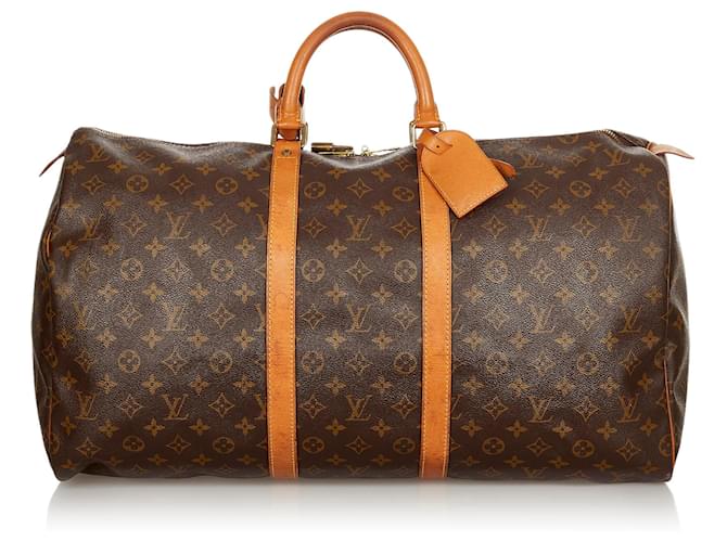 Louis Vuitton Brown Monogram Keepall 55 Leather Cloth  ref.387571