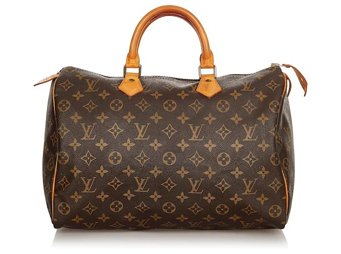 Louis Vuitton Brown Monogram Speedy 35 Leather Cloth  ref.387595