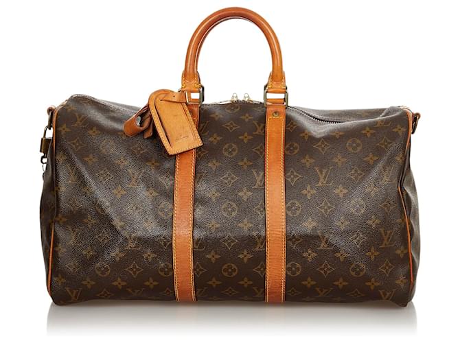 Louis Vuitton Brown Monogram Keepall 45 Leather Cloth  ref.387665