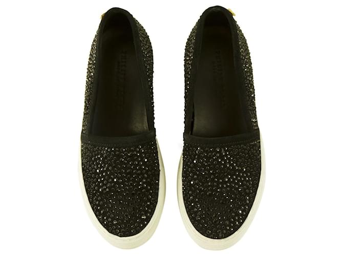 Philipp Plein black crystal embellished sneakers coffer slip on shoes sz 36  ref.387825