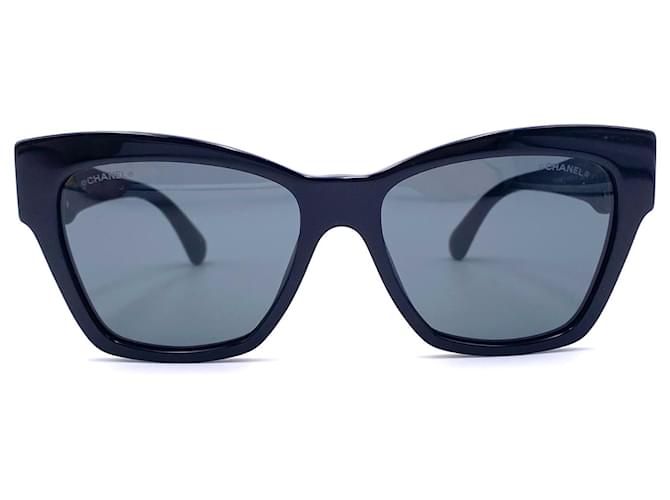 Schwarze Chanel Cat-Eye-Sonnenbrille 2021 Acetat  ref.388053