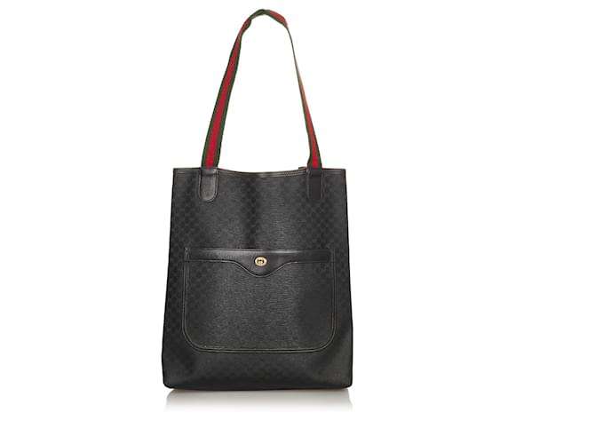 Gucci Vintage - Coated Canvas Tote Bag - Black - Leather Handbag