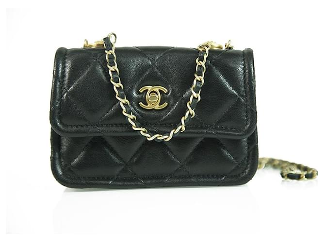 Chanel black super mini black lambskin single flap bag in excellent condition Leather  ref.388183