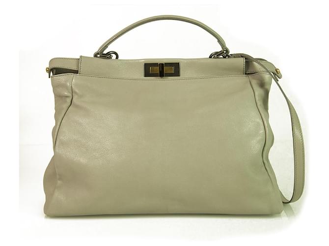 Fendi Peekaboo Very Light Gray Leather Tote Large Handbag Grey  ref.388187
