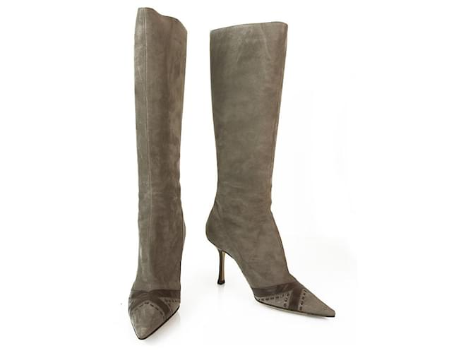 Jimmy Choo Taupe Suede with Brown Leather Boots Slim heels Pointed Toe size 39  ref.388190