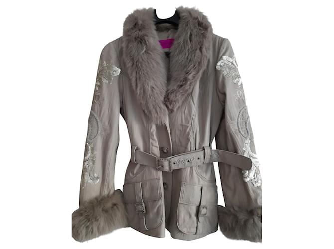 Ebène by Assuline Leather and fur jacket Grey  ref.388336