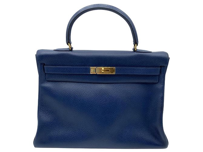 Hermès Kelly 35 Hardware d'oro ,  Con tracolla, lucchetto e chiavi Blu 