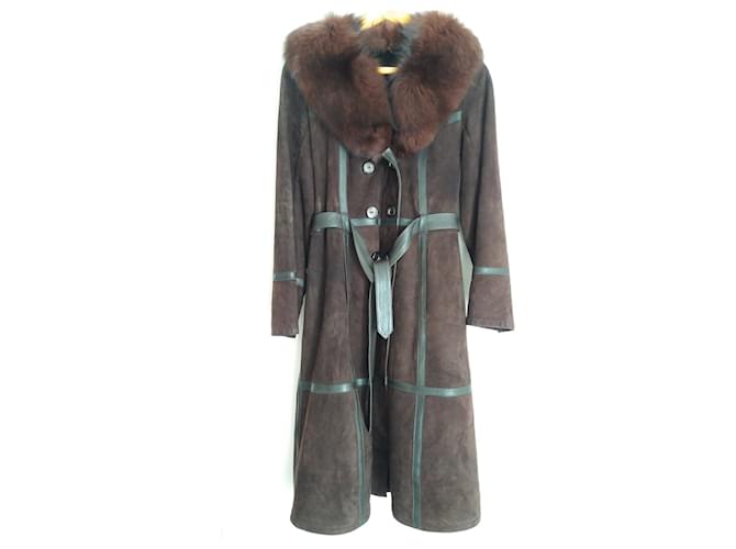 Vintage Suede coat Dark brown Deerskin  ref.388359