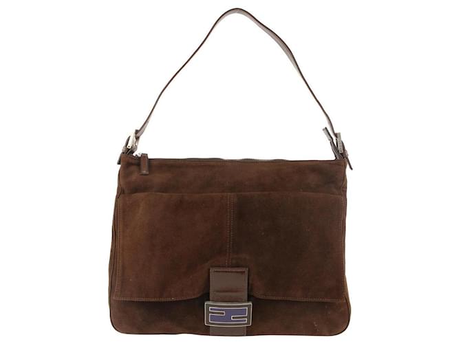 Fendi Brown Suede Mamma Forever Baguette Leather  ref.388377