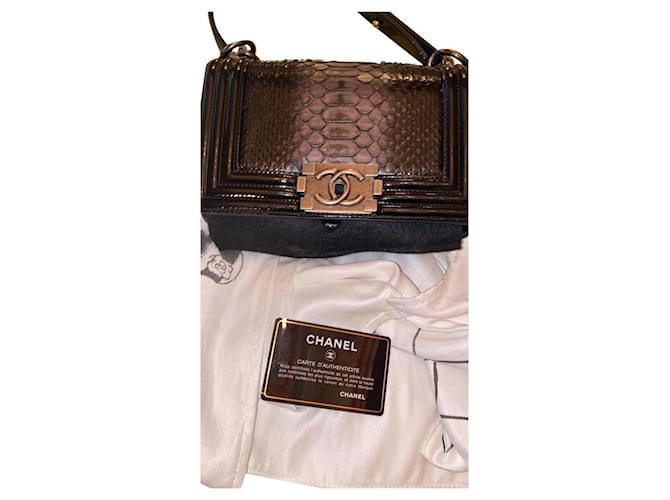 Chanel Mini boy bag Black Python  ref.388418
