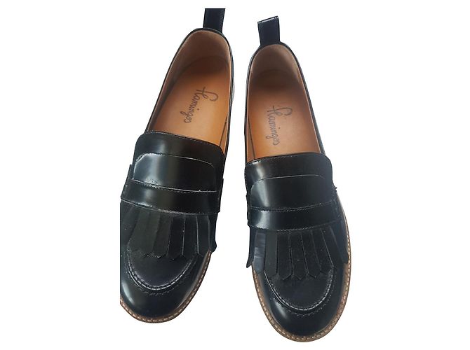 Flamingos Platform Moccasins Black Leather