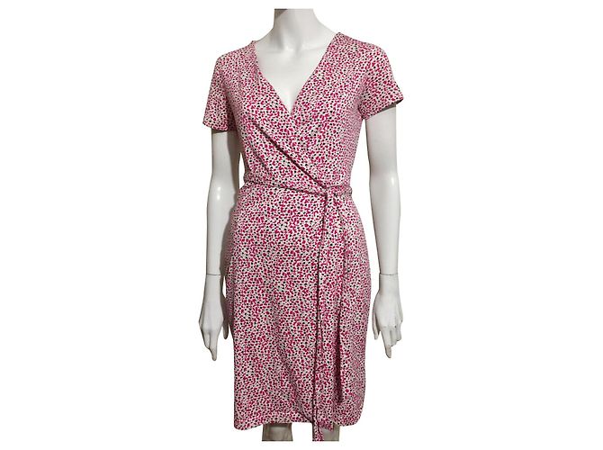 Diane Von Furstenberg DvF New Julian Two Wickelkleid aus Seidengemisch Schwarz Pink Weiß