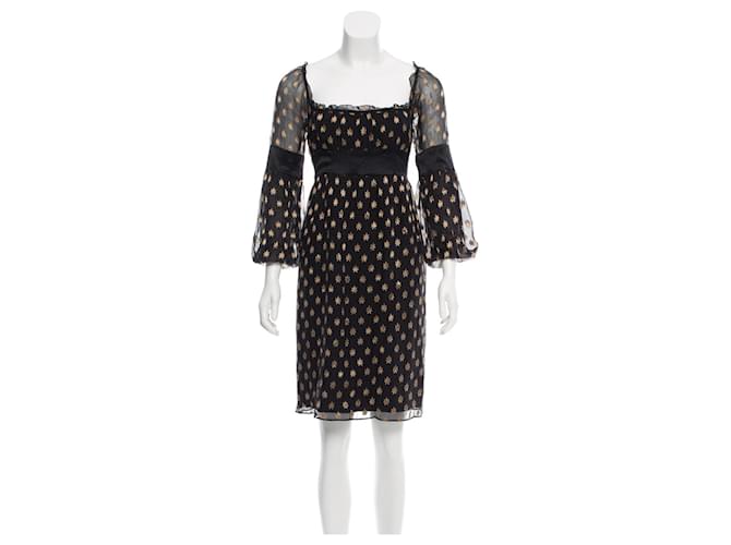 Diane Von Furstenberg DvF Genie Kleid schwarz mit goldenen Sternen Seide Strahl  ref.388996