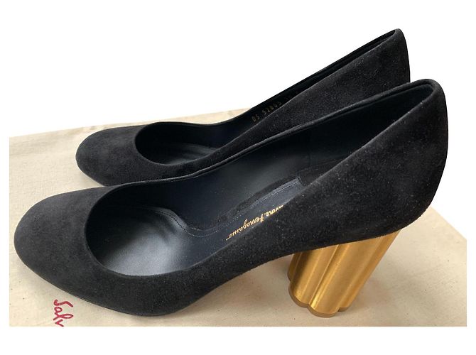 Mules compensées Salvatore Ferragamo LUCCA 85 en daim noir