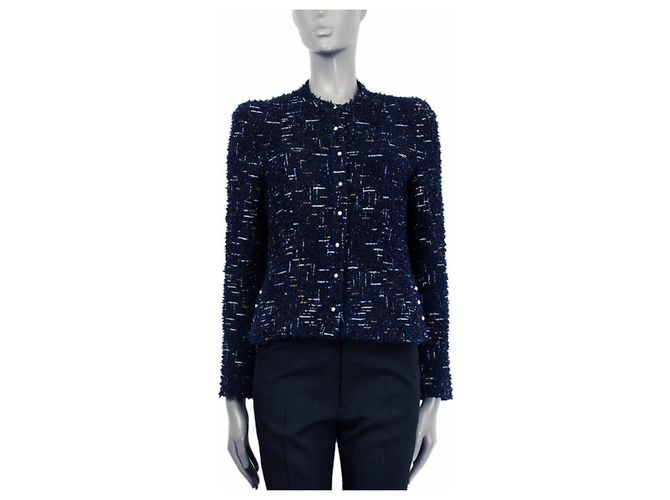 Giacca Chanel tweed / perle Nero Argento Rame Blu navy