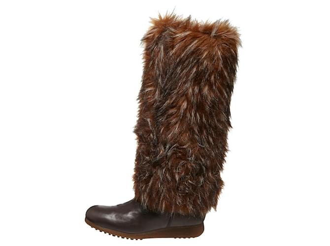 Tosca Blu - Brown leather and faux fur yeti moon boots Beige Light brown Dark brown Synthetic  ref.389336
