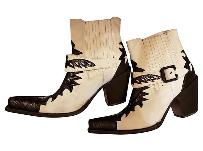 Autre Marque Sancho - Cowboy boots dirty white & black Leather  ref.389348