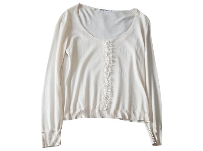 Christian Dior Pullover aus Kaschmir und Seide Cremeweiß Aus weiß