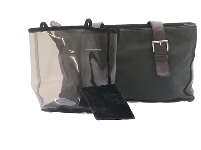 PRADA Tote Bag Nylon Vinyl 2Set Clear Khaki Auth th1791 Cloth ref.389481 -  Joli Closet