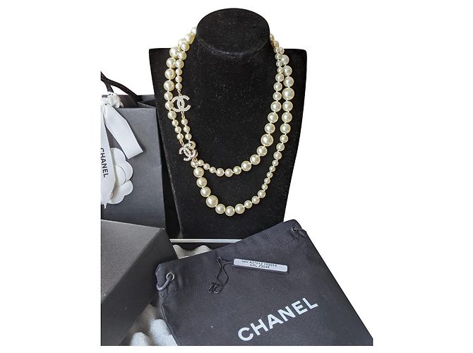 Chanel Colar de pérola atemporal clássico CC GHW Dourado